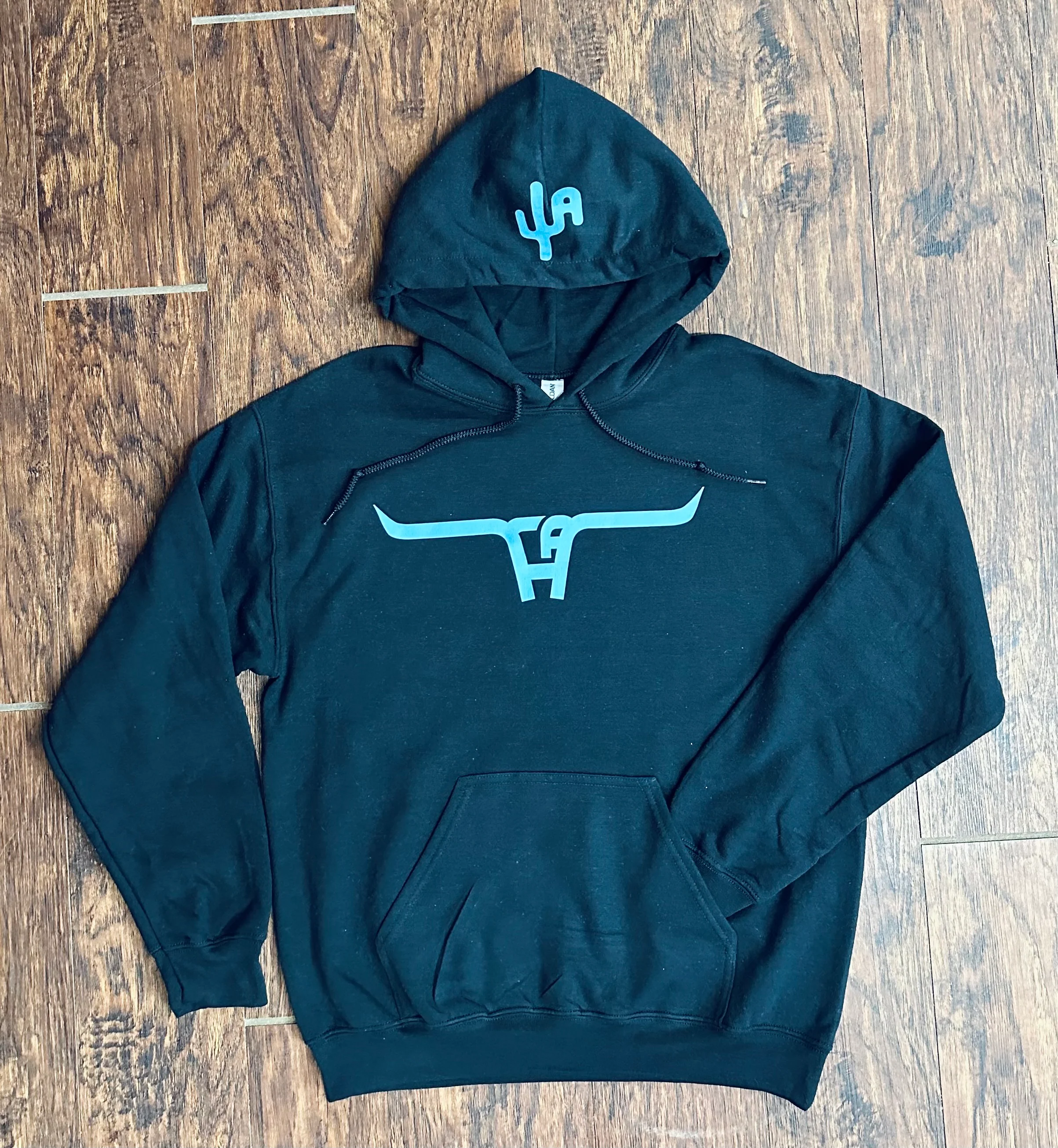 Turquoise Cactus Alley Longhorn - Black Adult Hoodie